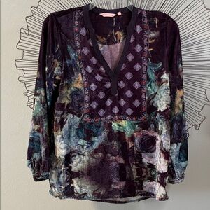 Soft Surroundings Velvet Purple Watercolor Pullover Shirt Size M